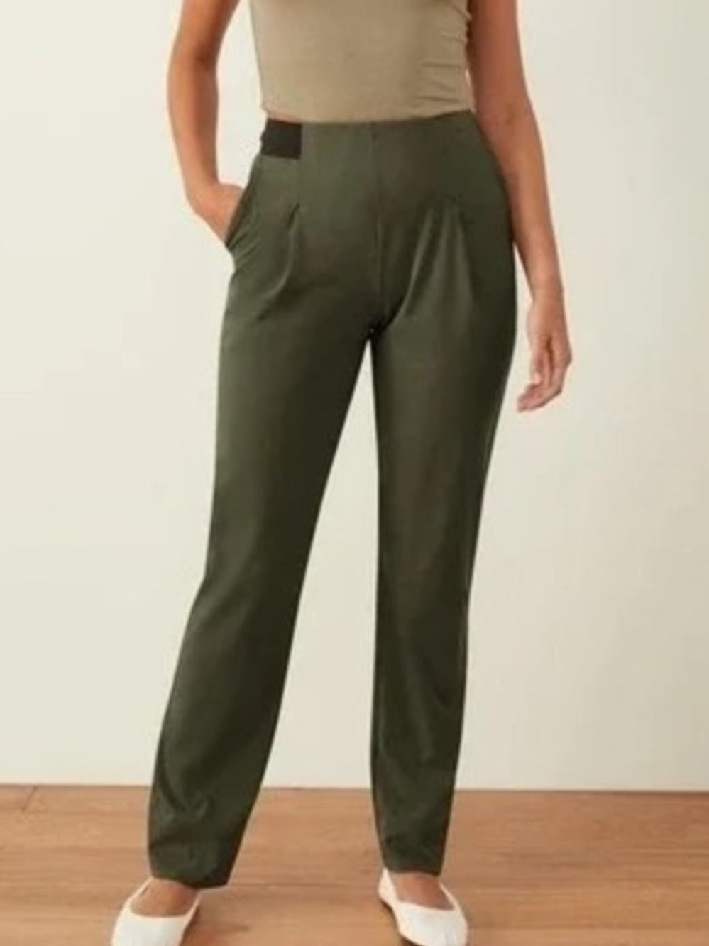 ADAY Turn It Up Pant High Rise Tailored Stretch Moss Green Large